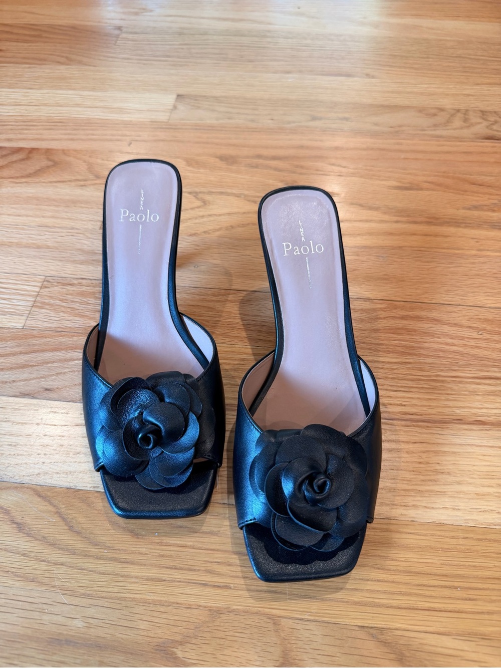 Paolo Black Floral Slide Heels for Women